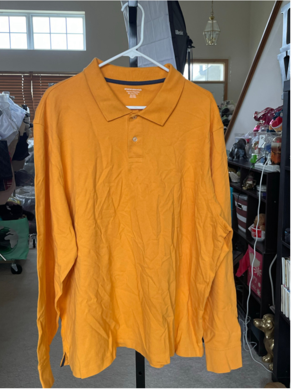 Men's Amazon Essentials Orange Long Sleeve Polo XXL